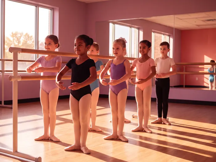 Young students practicing ballet at the barre